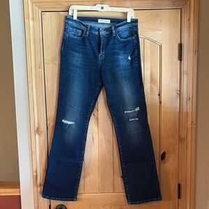 Flying Monkey Straight Leg Blue Jeans with Distressed Detailing